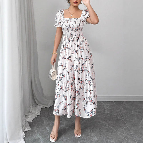 Damen Maxi Kleid mit floralem Rüschendesign Shopnory