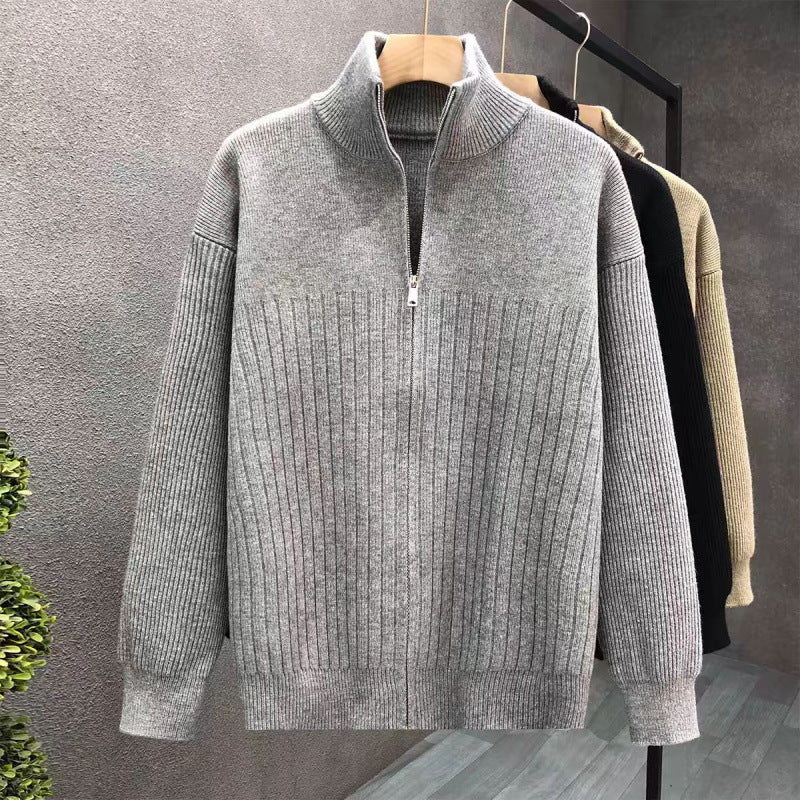 Herren Oversize Feinstrick-Pullover mit halbem Reißverschluss und markanter Rippenstruktur Shop Nory