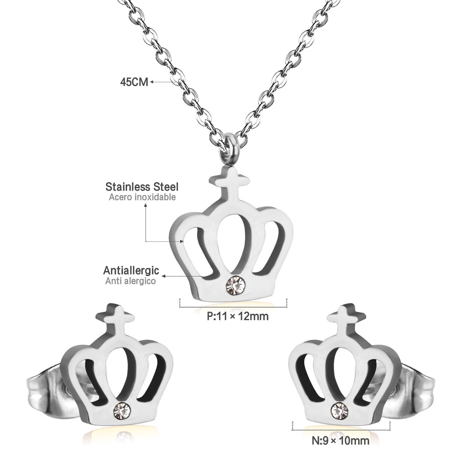 Damen Schmuckset mit Krone-Anhänger und Ohrsteckern Shop Nory