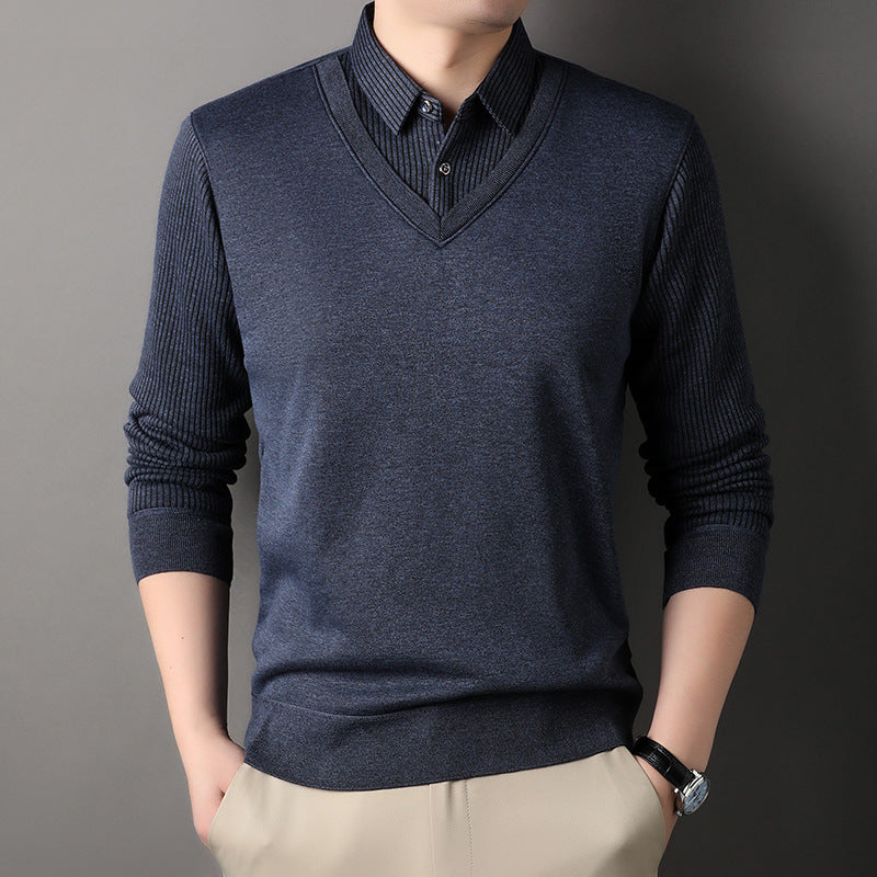 Herren Feinstrick-Pullover mit V-Ausschnitt und Hemdkragen-Optik Shop Nory