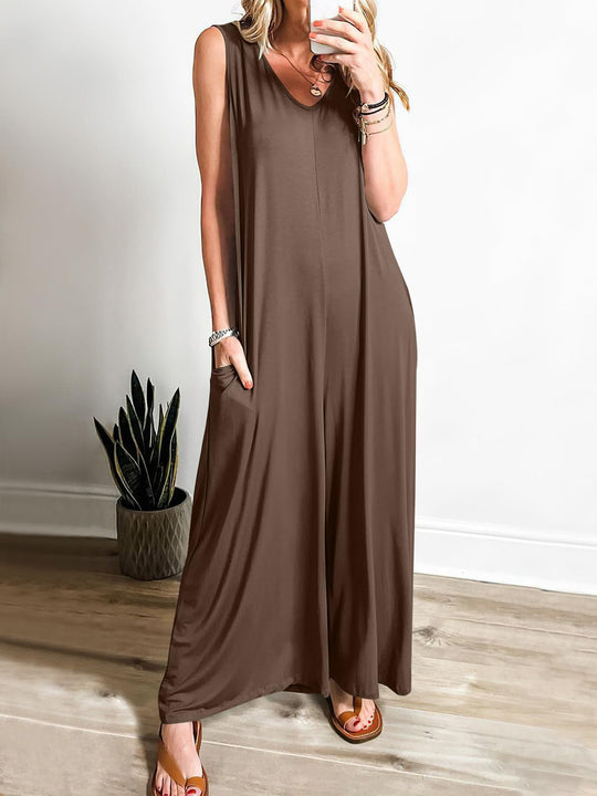 Damen weit geschnittene Jumpsuit mit V-Ausschnitt