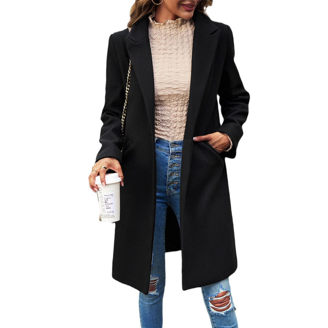 Damen nan langer taillierter Wollmix-Mantel mit Reverskragen, verdeckter Knopfleiste und Seitentaschen Shop Nory
