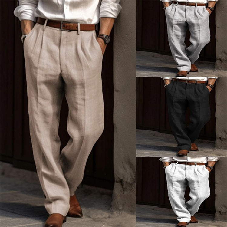 Herren Bundfalten-Leinenchino mit hohem Bund weitem Bein und klassischem Seitentaschenschnitt Shop Nory