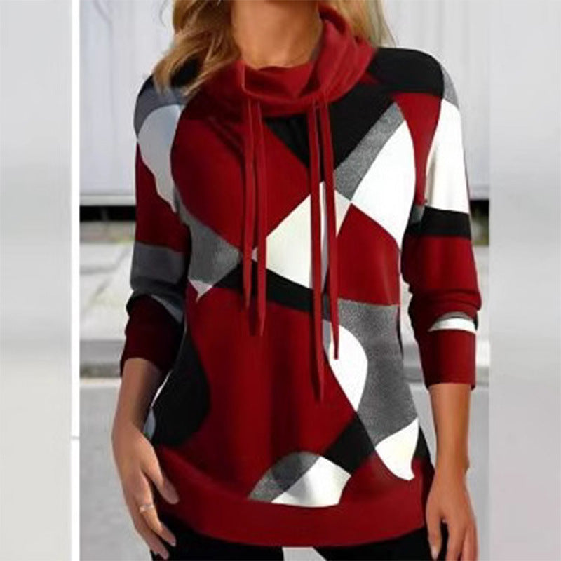 Damen Geometrischer Kapuzenpullover mit Kordelzug, Longline-Schnitt und Seitentaschen Shop Nory