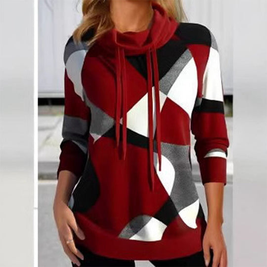 Damen Geometrischer Kapuzenpullover mit Kordelzug, Longline-Schnitt und Seitentaschen Shop Nory