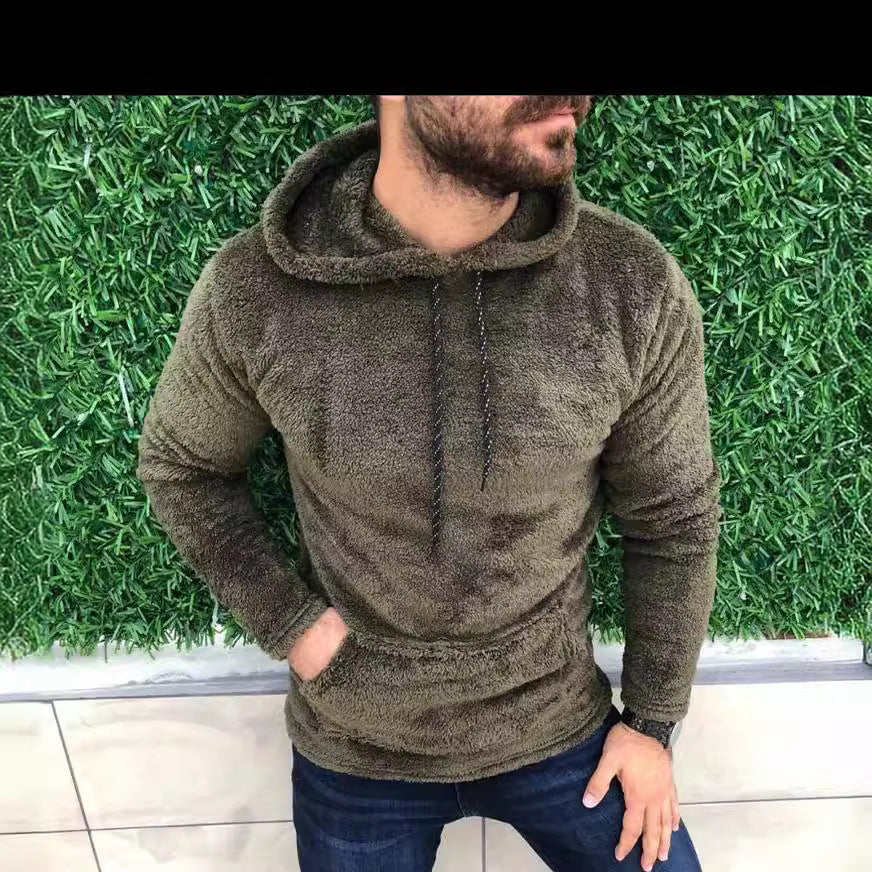 Herren nan Teddy-Plüsch Kapuzenpullover mit schmaler Passform und Kängurutasche Shop Nory