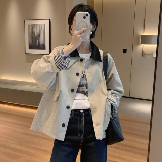 Damen Boxy Übergangsjacke mit Cordkragen und großen Pattentaschen Shop Nory