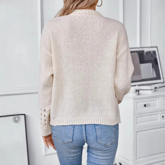 Damen Modischer Strickpullover mit Lochmuster
