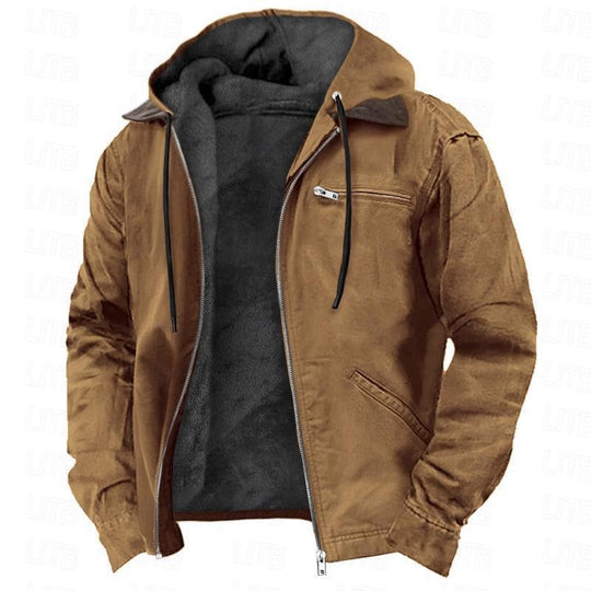 Herren Gefütterte Kapuzenjacke mit Teddyfutter, winddichtem Canvas und Reißverschlusstaschen Shop Nory