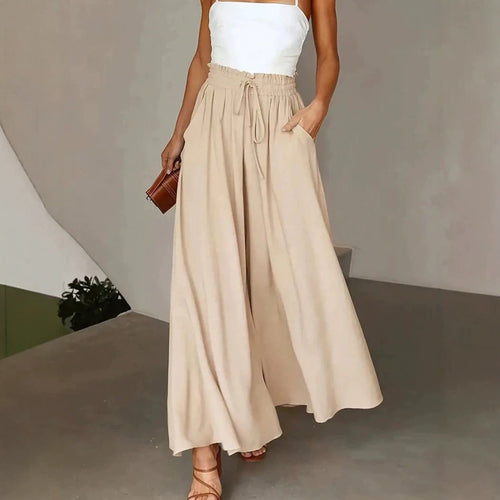 Damen nan fließende Palazzo-Hose mit Paperbag-Taille und tiefen Eingrifftaschen Shop Nory
