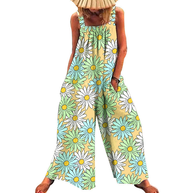 Damen lässiger Jumpsuit mit floralem Muster und weitem Schnitt