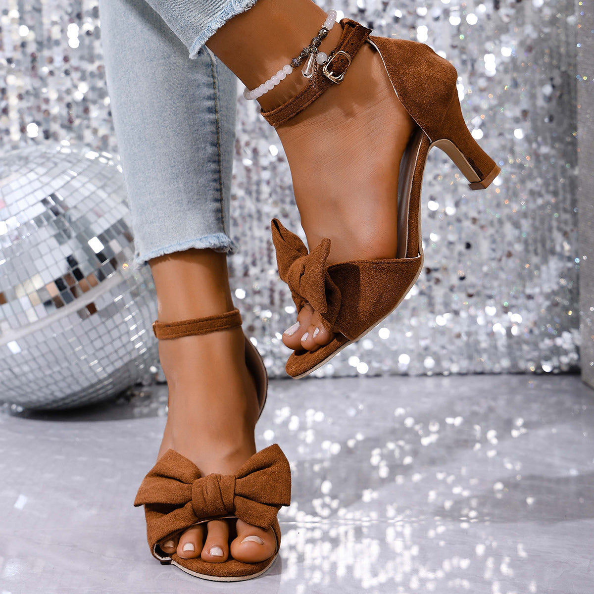 Damen elegante High Heel Sandalen mit modischer Schleifen-Applikation