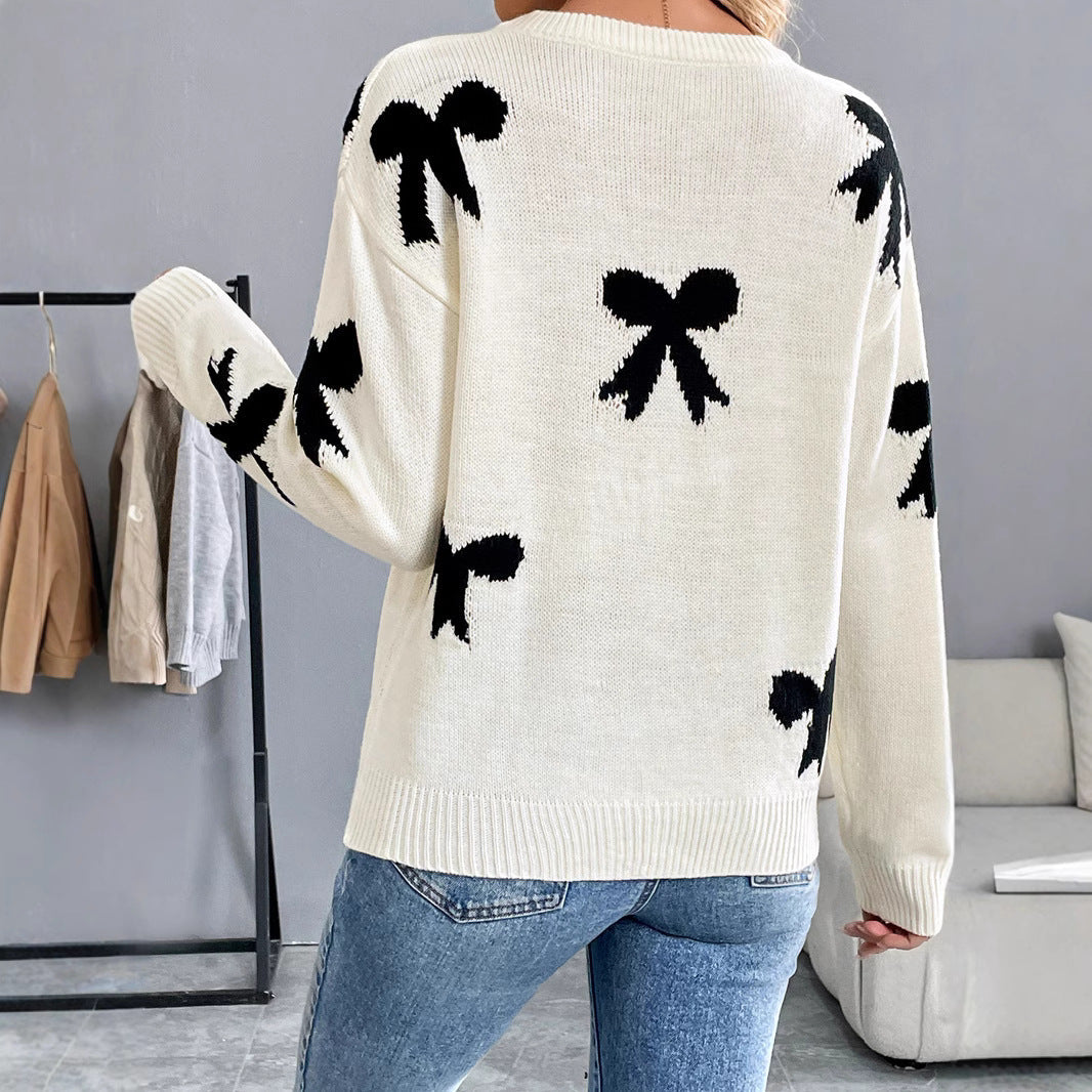 Damen Gestrickter Rundhals-Pullover mit Schleifen-Jacquard und relaxed Fit Shop Nory