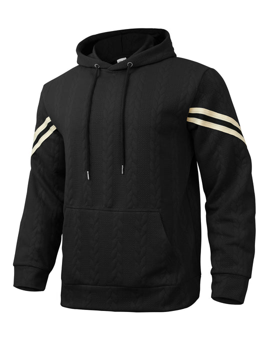 Herren Kabelstruktur-Kapuzenpullover mit Kängurutasche und Kontraststreifen Shop Nory