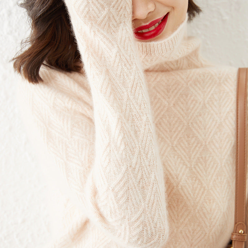 Damen Luxuriöser Mohair‑Mix Rollkragenpullover mit diamantgewShop Noryter Ajourstruktur Shop Nory