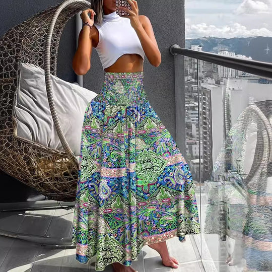 Damen Maxirock mit hohem Smokbund, weitem Fall und Paisley‑Print Shop Nory