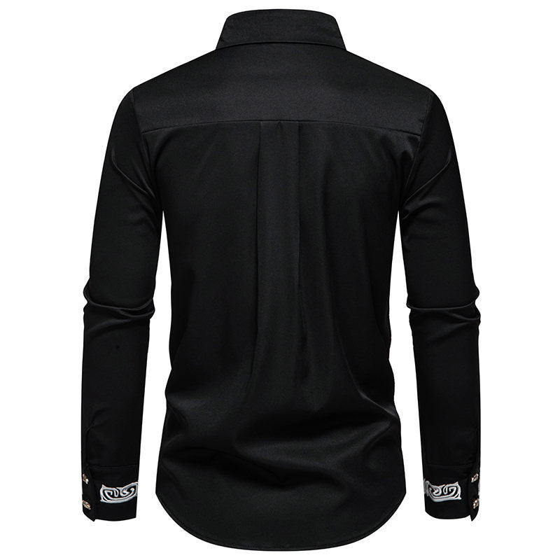 Herren Slim-Fit Business-Hemd mit Stickerei am Kragen und Manschetten Shop Nory