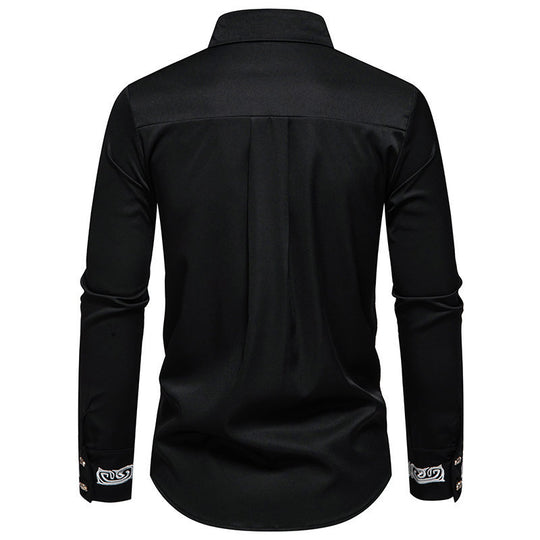 Herren Slim-Fit Business-Hemd mit Stickerei am Kragen und Manschetten Shop Nory