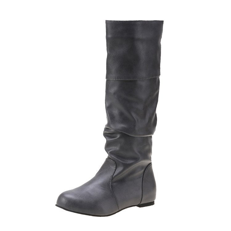 Damen Schlupfstiefel mit gerafftem Schaft und flacher Keilsohle Shop Nory