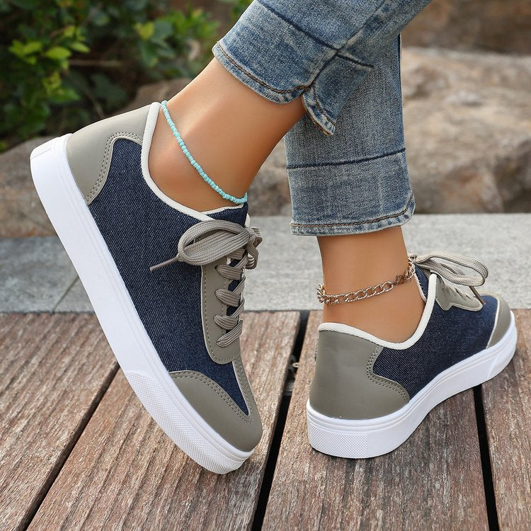 Damen Plateau‑Sneaker im Denim‑Look mit gepolstertem Komfortfußbett und Elastik‑Schnürung Shop Nory
