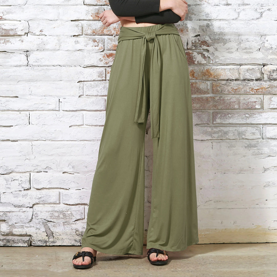 Damen Hochtaillierte Weite Palazzo-Hose mit Selbstbindendem Taillenbund und Seitentaschen Shop Nory
