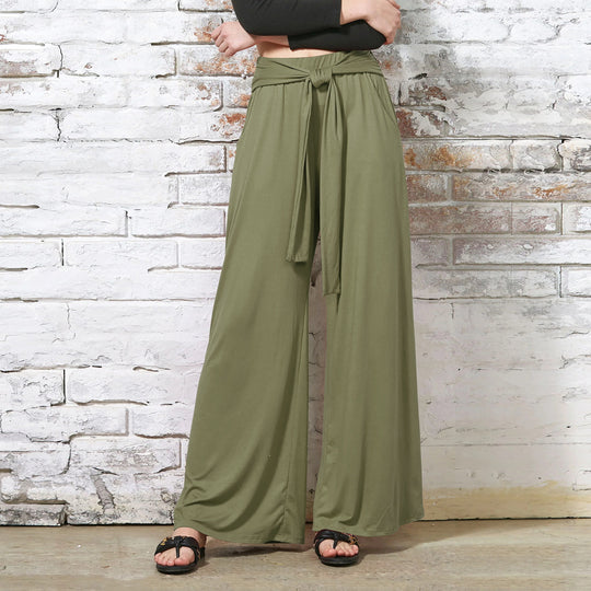 Damen Hochtaillierte Weite Palazzo-Hose mit Selbstbindendem Taillenbund und Seitentaschen Shop Nory
