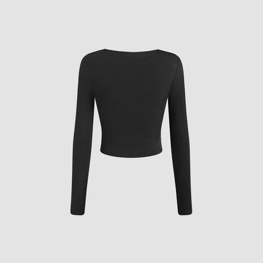 Damen gerafftes Cropped-Longsleeve mit quadratischem Ausschnitt und figurbetonter Passform Shop Nory