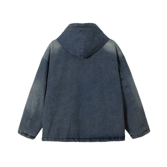 Herren Washed-Denim Kapuzenjacke im Oversize-Look mit kariert gefütterter Kapuze Shop Nory