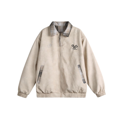 Damen Kurz geschnittene Boxy‑Jacke aus Wildleder‑Optik mit kariertem Kragen und elastischem Saum Shop Nory