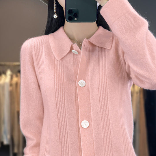 Damen Knopfcardigan mit Hemdkragen und feiner Längsrippenstruktur Shop Nory