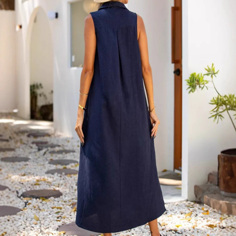 Damen Lässiges Maxikleid mit seitlichen Schlitzen und modischem Kragen Shopnory