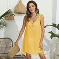 Damen luftiges Strandkleid mit fransigen Details 1779788129
