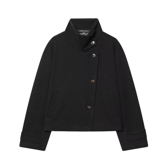 Damen Cropped Wollmix-Kurzjacke mit hohem Stehkragen, asymmetrischer Knopfleiste und Krempelmanschetten Shop Nory
