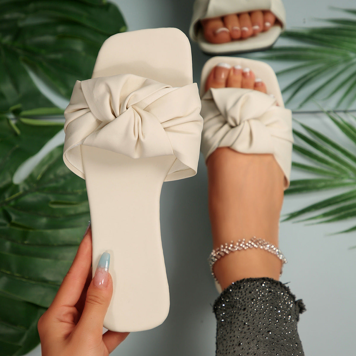 Damen elegante Pantoletten mit kunstvollem Knoten-Design
