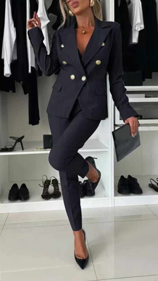 Damen Doppelreihiger taillierter Hosenanzug mit Slim-Hose Shop Nory