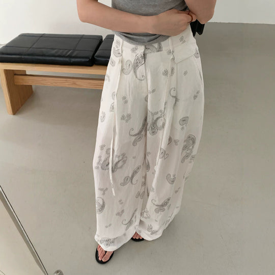Damen Weite Leinenhose mit Paisleymuster Shop Nory