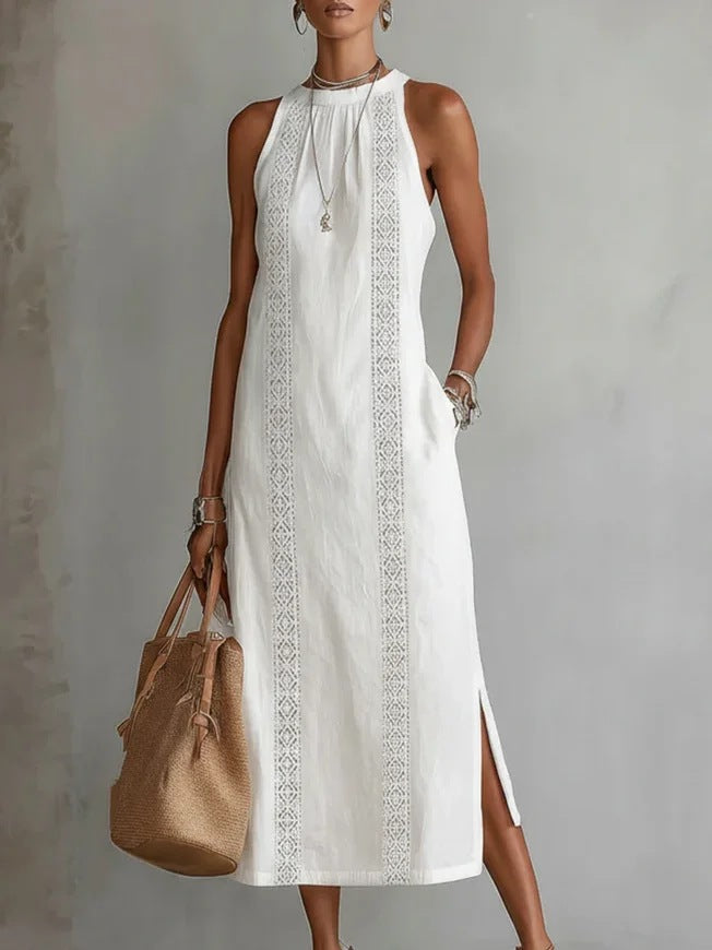 Damen Elegantes Sommer-Maxi-Kleid mit Spitzenapplikation und seitlichem Schlitz