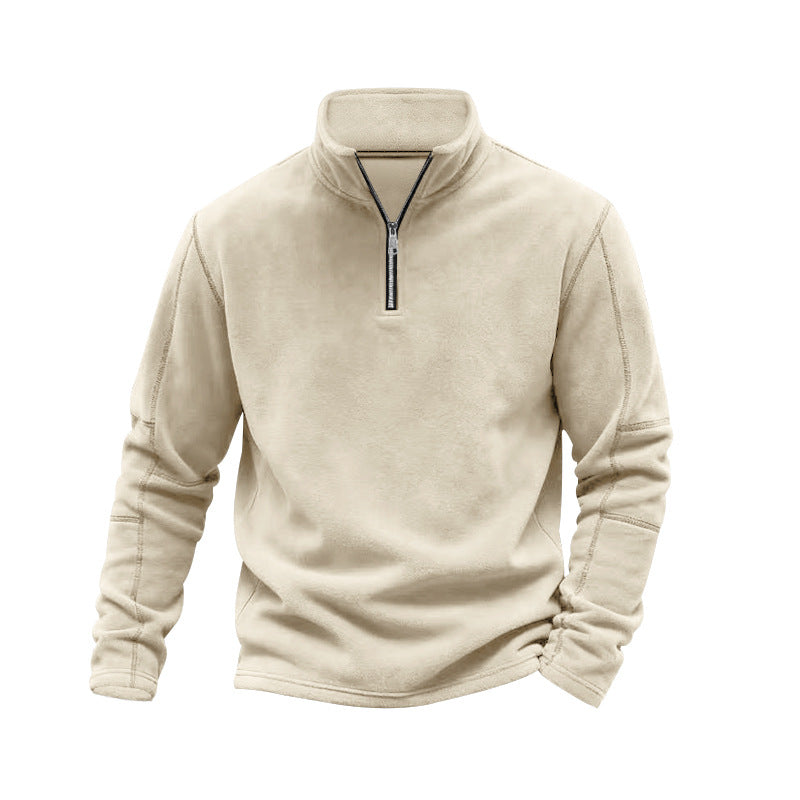 Herren nan leichter Fleece-Pullover mit halbem Reißverschluss und Stehkragen