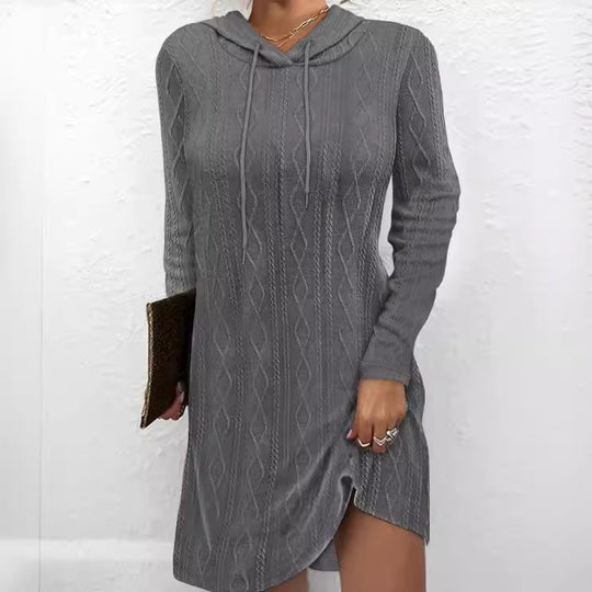 Damen Lässiges Strickkleid mit Kapuze Shop Nory
