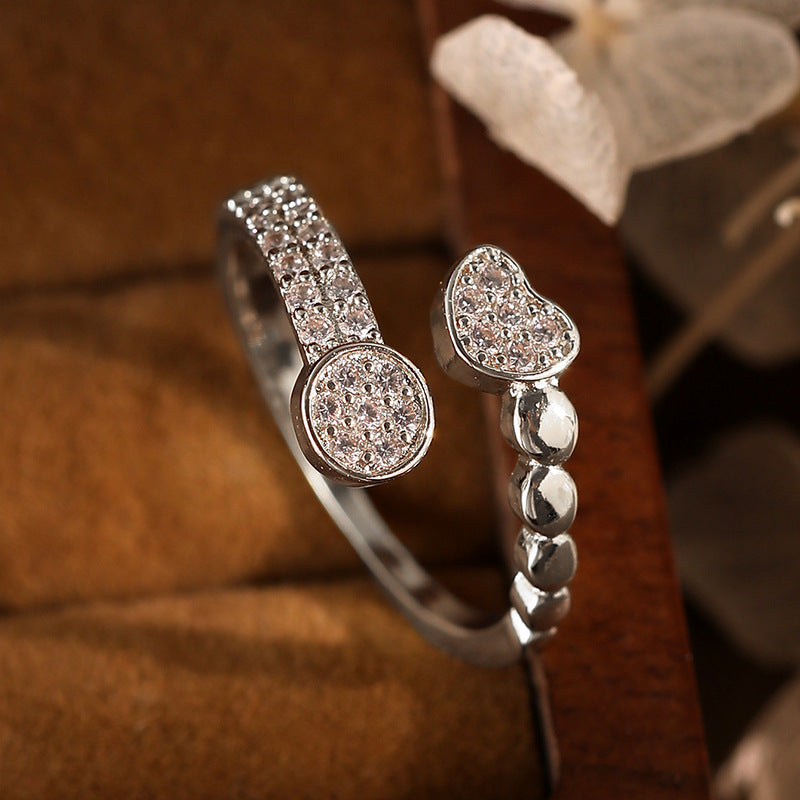 Damen Offener Ring mit herzförmigem Design und funkelnden Kristallen Shop Nory