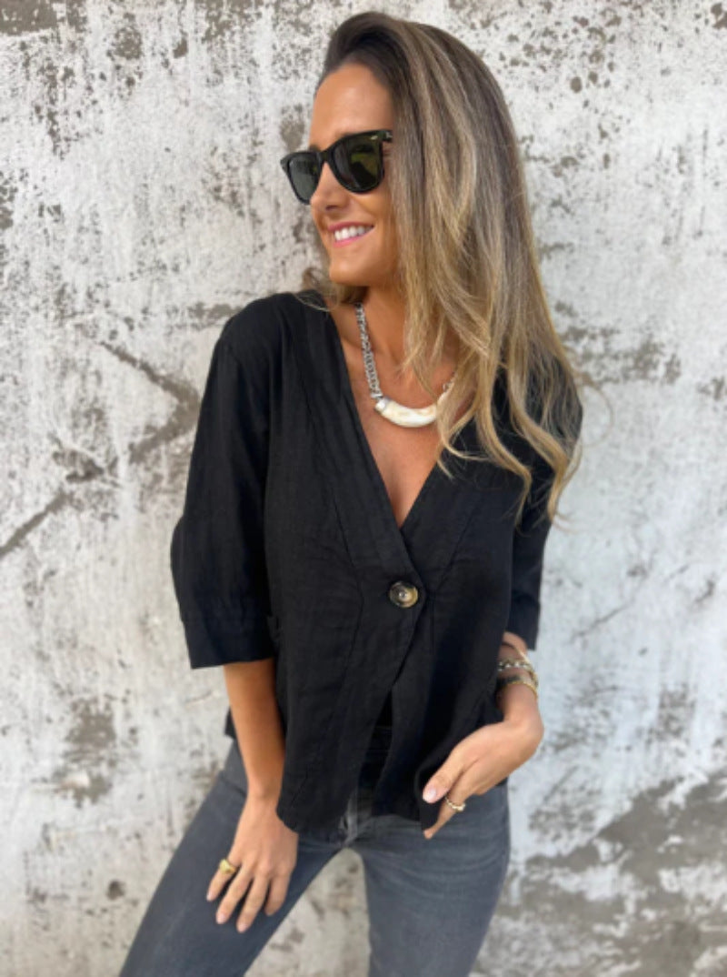 Damen Leichtes Leinenblazer mit kurzer Arm