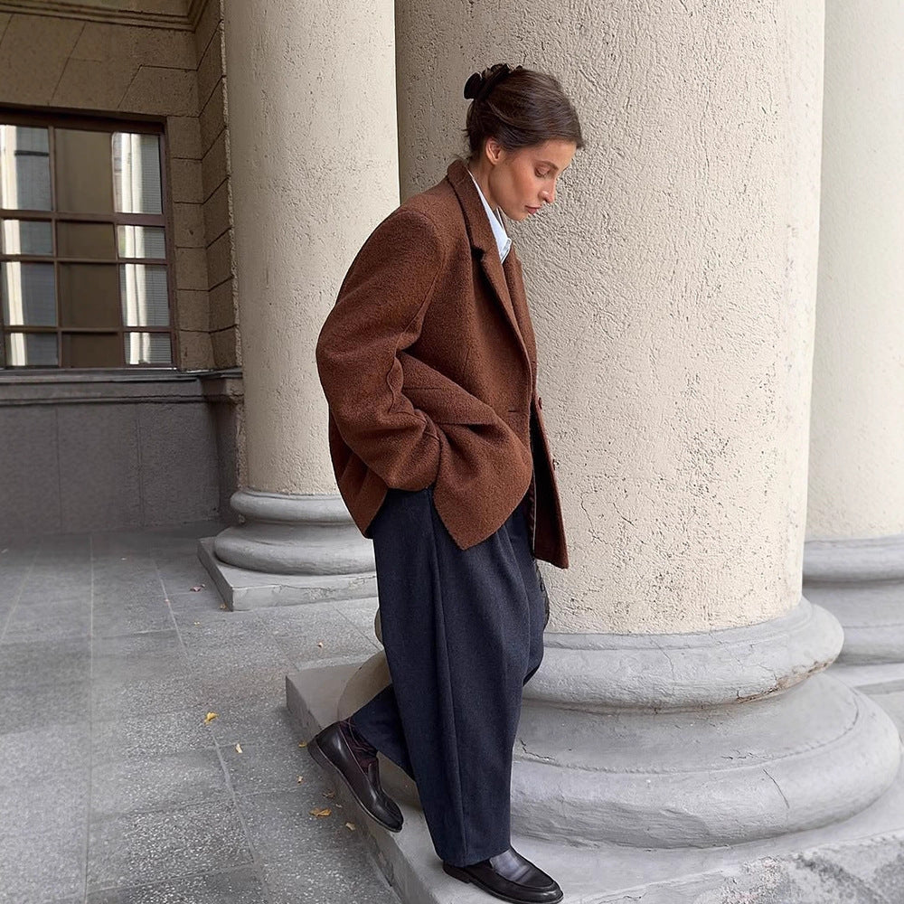 Damen Boxy-Wollmix-Kurzmantel mit strukturierter Oberfläche, Reverskragen & Pattentaschen Shop Nory