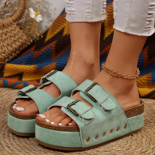 Damen Luftige Sandalen mit doppeltem Riemendesign und praktischen Schnallen