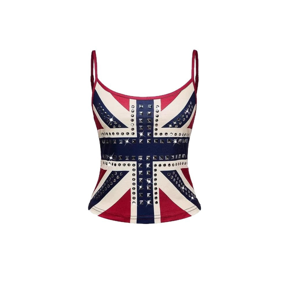 Damen Tanktop mit stilvollem Union Jack Design und Nieten Shopnory