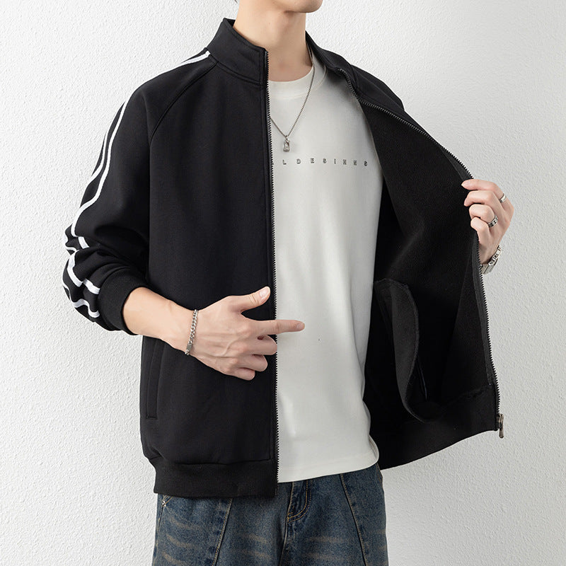 Herren Freizeit-Trainingsjacke mit Stehkragen, Reißverschluss und Kontraststreifen Shop Nory