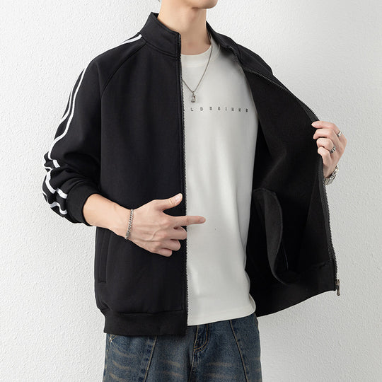 Herren Freizeit-Trainingsjacke mit Stehkragen, Reißverschluss und Kontraststreifen Shop Nory