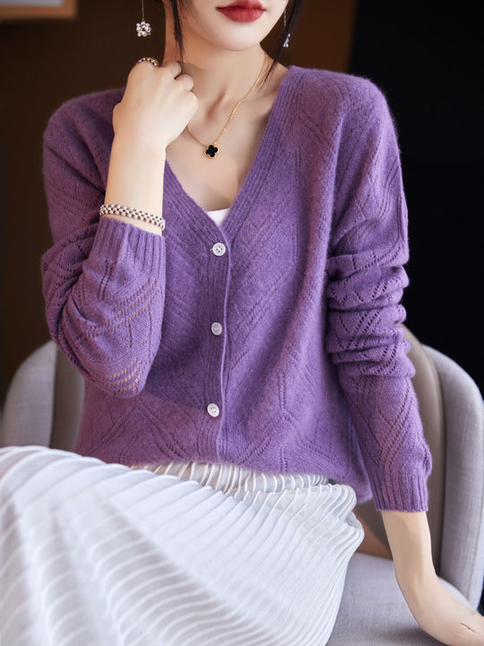 Damen Leichter Ajourcardigan mit geometrischer Lochstruktur und kastiger Kurzform Shop Nory