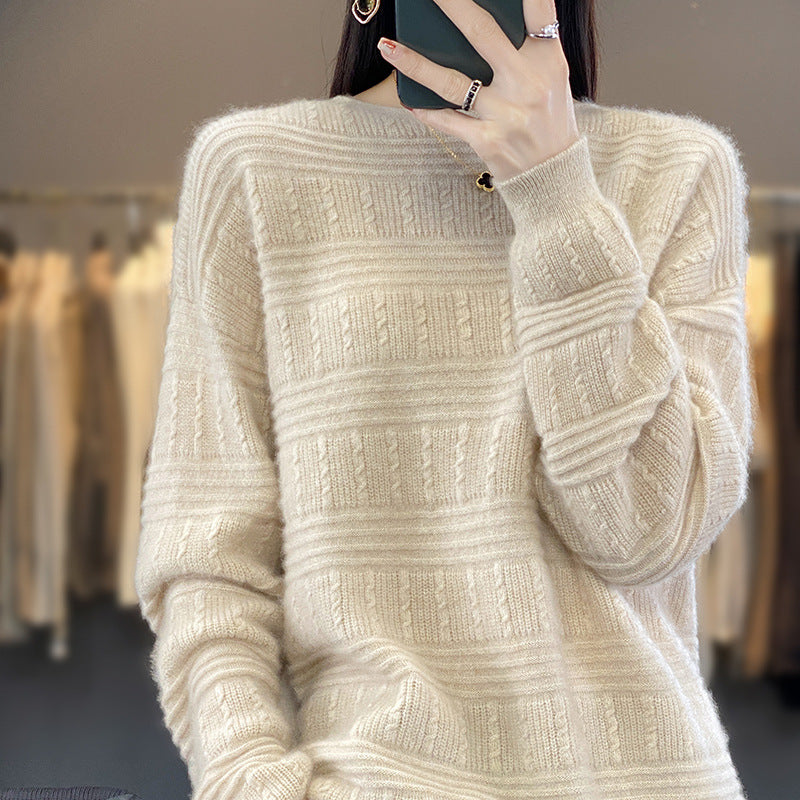 Damen Oversize-Feinstrickpullover mit Strukturblöcken, Mohair‑Look und Rundhalsausschnitt Shop Nory
