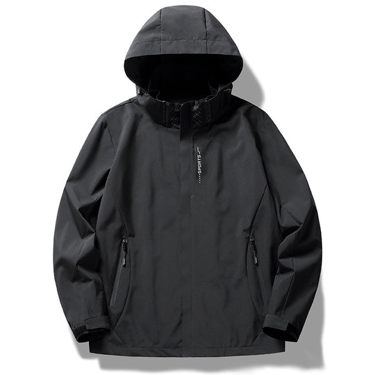 Herren Dreilagige Softshelljacke mit Kapuze, Windschutzleiste und wasserabweisenden Reißverschlüssen Shop Nory