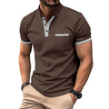 Herren Kurzarm-Henley-T-Shirt mit Button-Down-Kragen und Brusttasche Shopnory